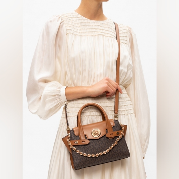 ❤️NEW MICHAEL MICHAEL KORSCarmen Small Logo and Leather Belted Satchel - Picture 13 of 13